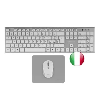 Tacens Zenith Combo Pack Inalabrico de Teclado Completo + Raton y Alfombrilla - Disposicion Italiana QWERTY IT - Teclas Silenciosas de Perfil Bajo - Sensor de 3200dpi - Conexion Dual Link 2.