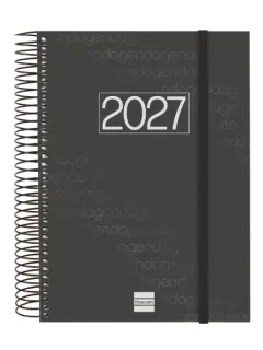 Finocam Espiral Basics Year Agenda en Catalan - Anual 2027 - 1 Dia por Pagina - Formato E10 - 155x212mm - Goma Elastica - Tapa de Polipropileno - Esquinas Microperforadas - Papel de 70g/m2 -