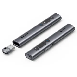 Vention Presentador Inalambrico - Puntero Laser Verde - Bluetooth - Bateria 200mAh - Transmision 4GHz - Alcance hasta 50m - Recargable - Monitoreo de Bateria - Multifuncion - Color Gris