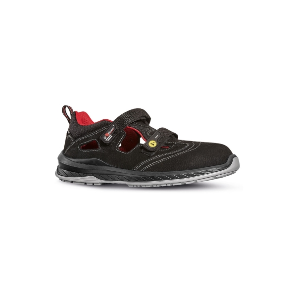 Upower Scandy S ESD Sandalias de Trabajo - Talla 35 - Proteccion S1PS FO SR, Puntera Airtoe Composite, Antiperforacion, Suela Antideslizante, Plantilla Antifatiga WOW2 - Color Negro/Rojo