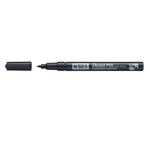 Pentel Pen N50S Rotulador Permanente - Punta Fina 3.18mm - Resistente a Agua y Luz - Color Negro · Pack de 12 uds.