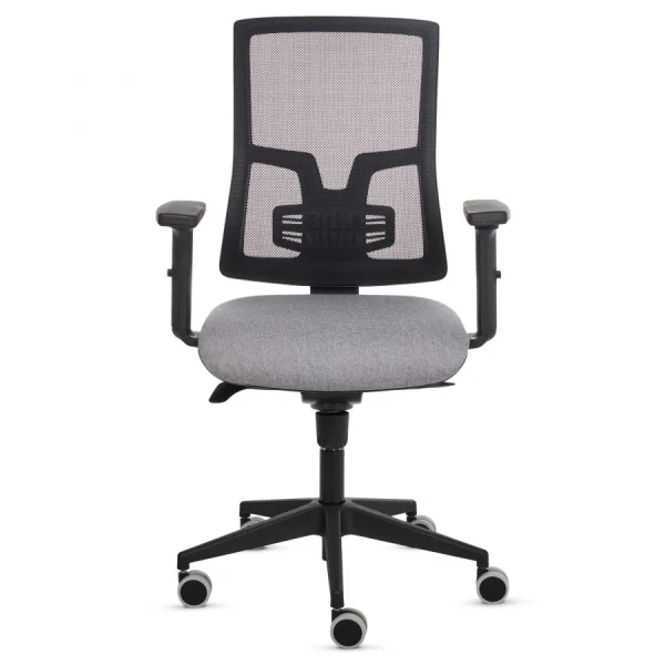 Fellowes Eleganza Silla de Oficina - Respaldo de Malla Transpirable Ajustable en Altura - Soporte Lumbar Ajustable - Reposabrazos Acolchados 2D - Ajuste por Elevacion de Gas - Tejido Ignifugo y Ruedas de 65mm - Color Gris/Negro