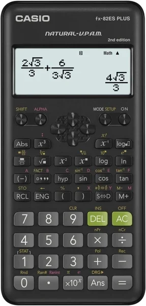 Casio FX-82ES PLUS-2 Calculadora Cientifica Pantalla LCD 12 Digitos - 252 Funciones - Factorización de Numeros Primos, Numeros Enteros Aleatorios, Combinacion y Permutacion etc... - Tapa Protectora - Software en Ingles - Color Negro