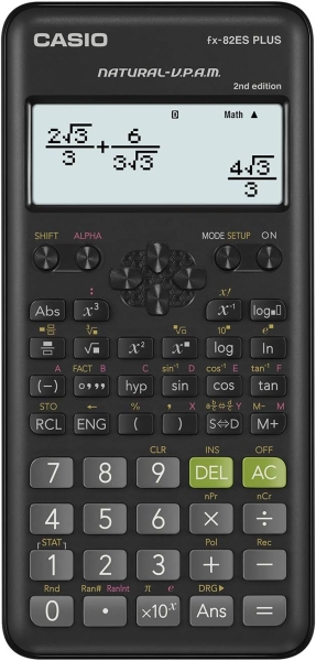 Casio FX-82ES PLUS-2 Calculadora Cientifica Pantalla LCD 12 Digitos - 252 Funciones - Factorización de Numeros Primos, Numeros Enteros Aleatorios, Combinacion y Permutacion etc... - Tapa Protectora - Software en Ingles - Color Negro
