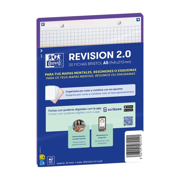 Oxford Pack de 30 FlashCards 2.0 - Formato A5 - Cuadricula 5x5mm - Cartulina de 250g - Digitalizacion de Textos con App - Color Lila