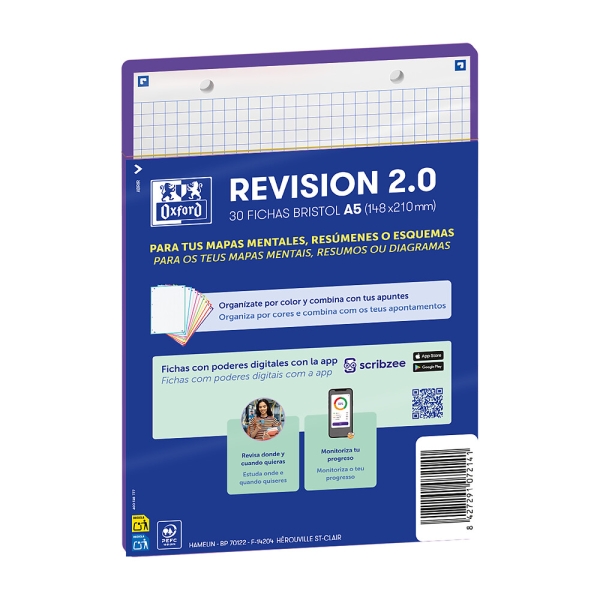 Oxford Pack de 30 FlashCards 2.0 - Formato A5 - Cuadricula 5x5mm - Cartulina de 250g - Digitalizacion de Textos con App - Color Lila
