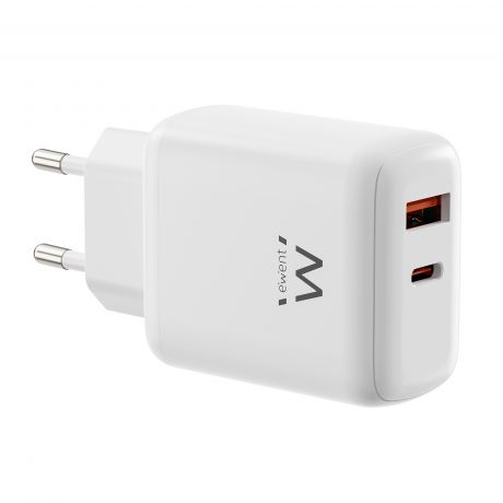 Ewent EW1329 Cargador GaN 45W - 1xUSB-C PD3.0 QC3.0 - 1xUSB-A QC3.0 - Color Blanco