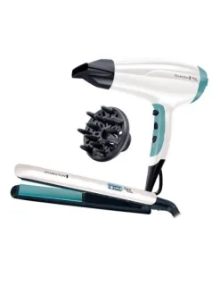 Remington Shine Therapy Pack Secador y Plancha de Pelo - 2300W - Secador con Rejilla Ceramica-Ionica - Plancha de Placas Ceramicas con Recubrimiento de Aceite de Argan