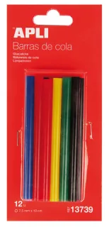 Apli Pack de 12 Barras Termofusibles de Colores Surtidos Ø7.5mmx10cm - Adhesion Instantanea en Multiples Superficies - No Gotea - Compatible con Pistolas de Ø7.5mm