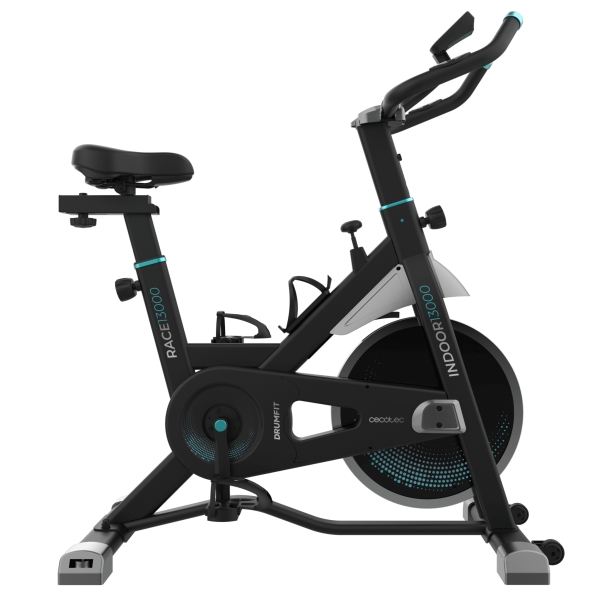 Cecotec Drumfit Indoor 13000 Race Bicileta Estatica - Pantalla LCD - Volante de 13kg - Sillin Regulable - Resistencia Ajustable - Pulsometro - Soporte para Dispositivos y Botella - Color Neg