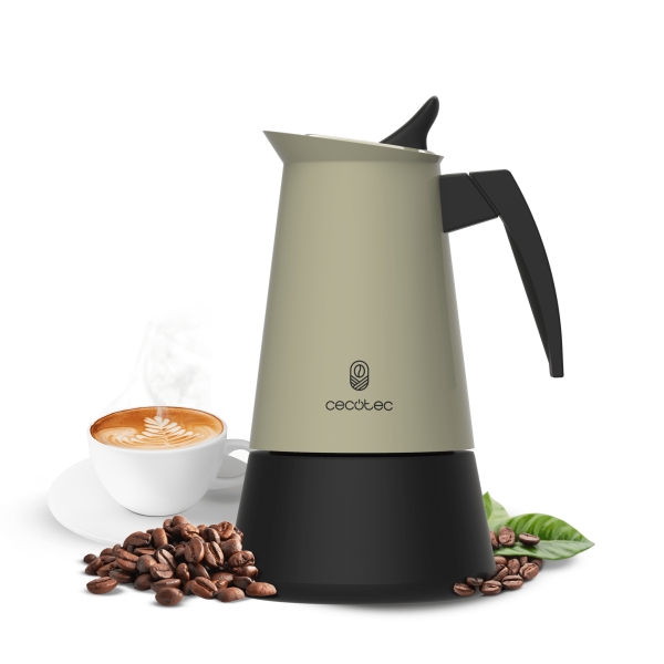 Cecotec Piccolina 400 Cafetera Italiana para 4 Tazas - Acero Inoxidable - Apta para Placas Electricas, Vitro y Gas - Piezas Desmontables - Valvula de Seguridad - Color Menta