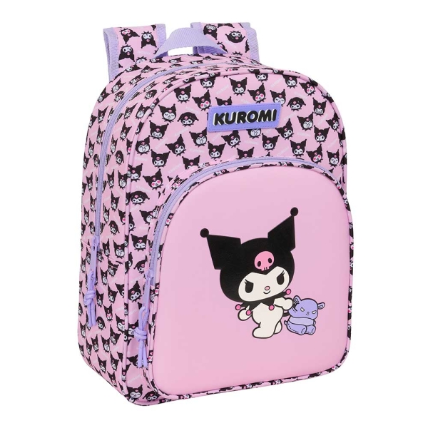 Safta Kuromi Mochila Infantil - Portabotellas - Bolsillo Frontal - Adaptable a Carro - Hombreras Acolchadas - 26x34x11cm - Color Rosa