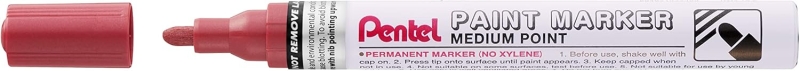 Pentel Paint Marker Marcador de Pintura - Punta Media 4.5mm - Permanente en todas las Superficies - Resistente a Luz y Agua - Cuerpo de Aluminio - Color Rojo Perla · Pack de 12 uds.