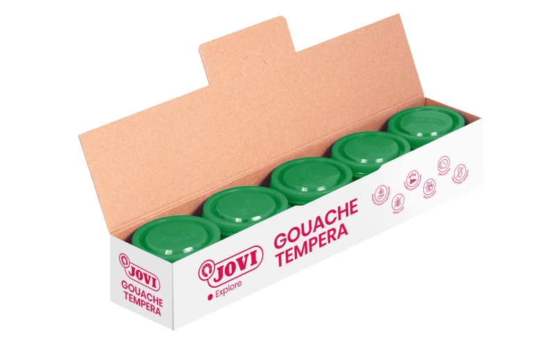 Jovi Bote de Tempera Escolar 35ml - Aplicacion en Multiples Superficies - Uso con Pincel, Rodillo o Espatula - Colores Mezclables - Color Verde