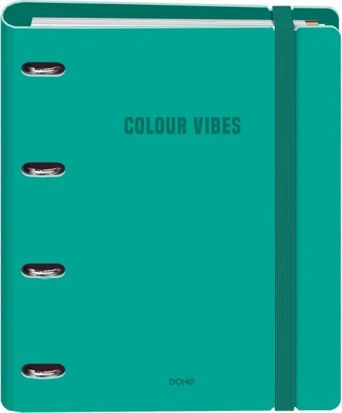 Dohe Colour Vibes Polyfoam Carpeta de 4 Anillas Mixtas de 35mm A4 Recambio 100 Hojas Cuadricula 5mm - Cubierta de Polyfoam 2mm - Cierre con Goma - Incluye 4 Separadores y Sobre de Polipropileno - Color Verde