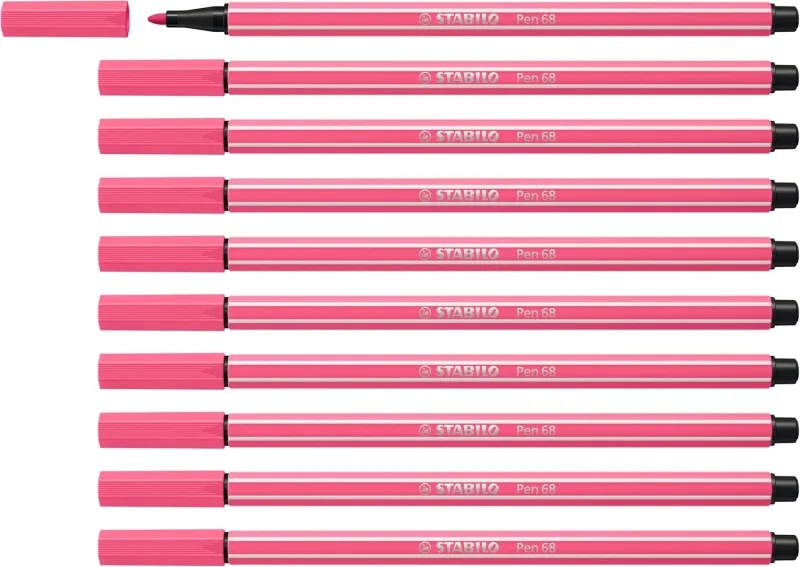 Stabilo Pen 68 Rotulador de Punta de Fibra - Trazo de 1mm aprox. - Tinta con Base de Agua - Color Rosa · Pack de 10 uds.
