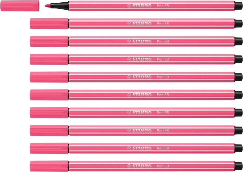 Stabilo Pen 68 Rotulador de Punta de Fibra - Trazo de 1mm aprox. - Tinta con Base de Agua - Color Rosa · Pack de 10 uds.