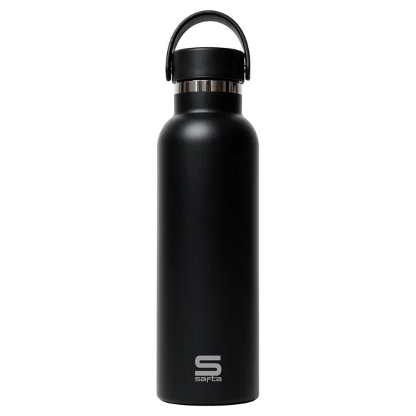 Safta Botella Termo de 600ml - Acero Inoxidable - Base de Silicona Antideslizante - Asa Superior - Color Negro