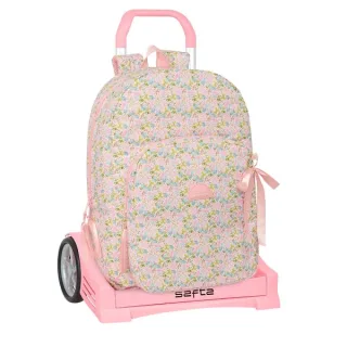Safta VMB Mochila con Carro - Tirador Doble - Ergonomicas Acolchadas - Bolsillo Frontal - Mochila Extraible - Carro de PP - Ruedas Antivibracion - 300x140x460mm - Color Rosa