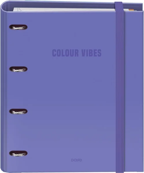 Dohe Colour Vibes Carpeta de 4 Anillas Mixtas de 35mm Recambio 100 Hojas Cuadricula 5mm - Formato A4 - Cierre con Goma - Incluye 4 Separadores y Sobre de Polipropileno - Color Morado