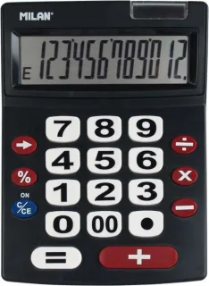 Milan Calculadora 12 Digitos Extra Grande - Teclas Grandes - Tecla Rectificacion Entrada de Datos - Apagado Automatico - Color Negro