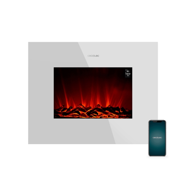 Cecotec ReadyWarm 2690 Chimenea Electrica de 26" - 2000W - Control Wi-Fi y App - Mando a Distancia - Cristal Templado Plano - Llamas LED - Temporizador Semanal - Calienta hasta 25m2 - Color