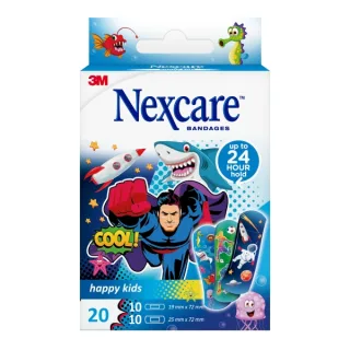 Nexcare Happy Kids Cool Pack de 20 Apositos Surtidos - Transpirables - para Pieles Delicadas - Color Estampado Infantil