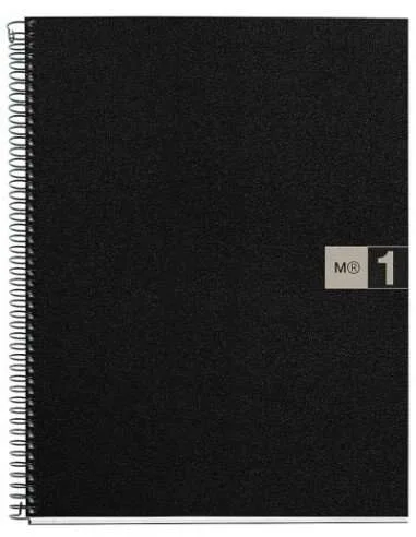 Miquel Rius Notebook1 Cuaderno de Espiral Formato A4 - 80 Hojas Microperforadas con 4 Taladros - Cuadricula 5x5 - Banda de las Hojas Gris - Cubiertas de Polipropileno - Color Negro · Pack de 5 uds.