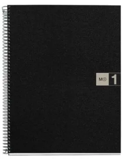 Miquel Rius Notebook1 Cuaderno de Espiral Formato A4 - 80 Hojas Microperforadas con 4 Taladros - Cuadricula 5x5 - Banda de las Hojas Gris - Cubiertas de Polipropileno - Color Negro · Pack de
