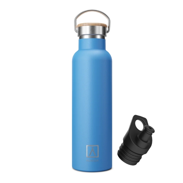 Numada Mibbot Denim Botella Termica - Capacidad de 600ml - Tapon Deportivo - Bolsa de Neopreno - 5 Capas - Libre de BPA - Boca Ancha - Cierre Estanco - 26.2x7.1cm - Color Azul