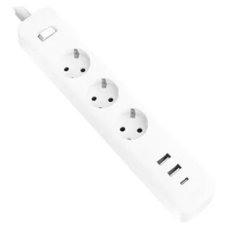 Xiaomi 20W Power Strip Regleta con Interruptor - 3 Tomas Schuko - 2 Puertos USB C 20W + 1 USB A - Carga Rapida 20W - Material Retardante de Llama 750°C - Proteccion Infantil - Cable 1.4 m -