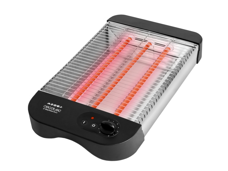 Cecotec Turbo EasyToast Basic Tostador Horizontal - 900W - 3 Resistencias Halogenas - 6 Niveles de Tostado - Hueco Recogecables - Base Antideslizante - Bandeja Recogemigas - Color Negro y Pl