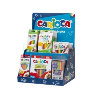 Carioca Expositor Lapices de Colores Incluye 12 Tita Box 12uds, 12 Tita Triangular Box 24uds, 4 Maxi Wax Crayons 24uds, 12 Pastel Bicolor Pencil Box 12uds, 12 Supercolor Pencils Box 12uds, 1