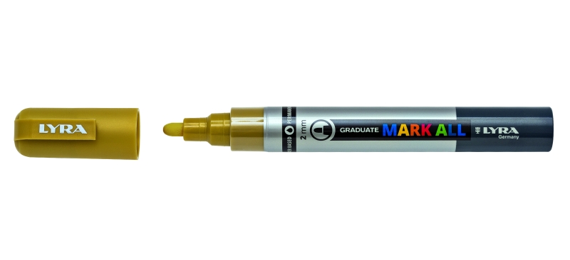 Lyra Mark All Rotulador Permanente - Multisuperficie - Punta Redonda - 2mm - Color Oro · Pack de 6 uds.