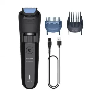 Philips Recortadora de Barba Inalambrica - Autonomia hasta 60min - Cuchillas Autoafilables - Recargable - Acero Inoxidable - Incluye Peines Guia - Color Negro