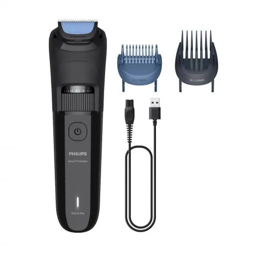 Philips Recortadora de Barba Inalambrica - Autonomia hasta 60min - Cuchillas Autoafilables - Recargable - Acero Inoxidable - Incluye Peines Guia - Color Negro