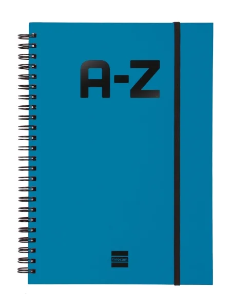 Finocam A-Z Indice Alfabetico - Formato A5 - 148x210mm - Tapas de Carton Forrado - Papel de 80g/m2 - Cierre con Goma Elastica - Espiral Doble Metalica - Color Azul