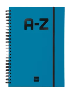 Finocam A-Z Indice Alfabetico - Formato A5 - 148x210mm - Tapas de Carton Forrado - Papel de 80g/m2 - Cierre con Goma Elastica - Espiral Doble Metalica - Color Azul