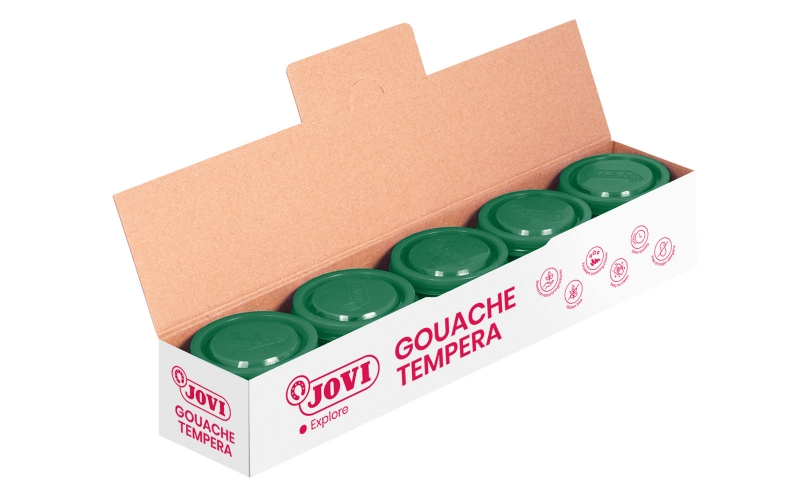 Jovi Bote de Tempera Escolar 35ml - Aplicacion en Multiples Superficies - Uso con Pincel, Rodillo o Espatula - Colores Mezclables - Color Verde Oscuro