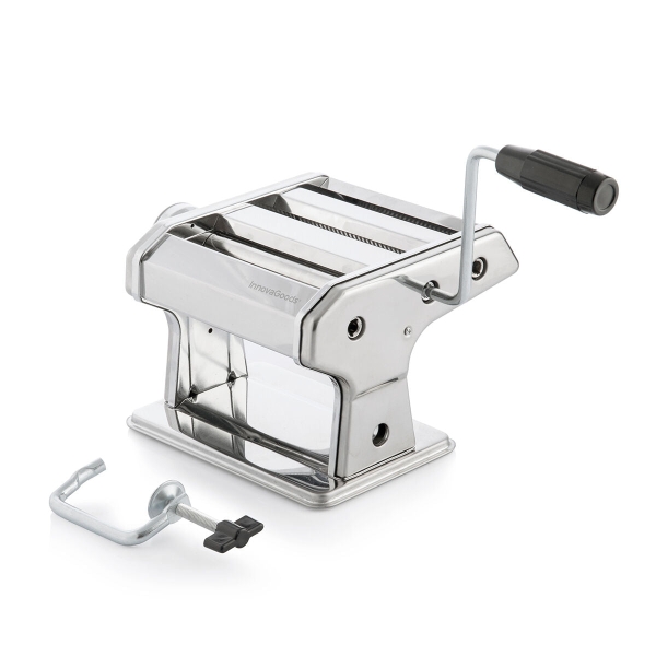 Innovagoods Frashta Maquina para Pasta - Cuerpo de Metal - Multifuncion - 3 Formas Diferentes - Grosor Regulable - Facil Limpieza - Compacto - Desmontable - 21x13.5x19.5cm - Color Plateado