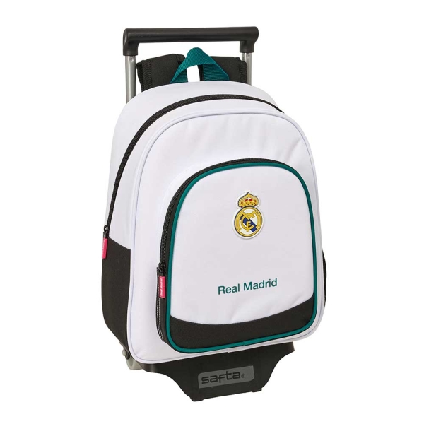 Safta Real Madrid Equipacion 26/27 Mochila con Carro - Extraible - Portabotellas - Bolsillo Frontal - Asa de Mano - 28x34x10cm - Color Blanco y Negro