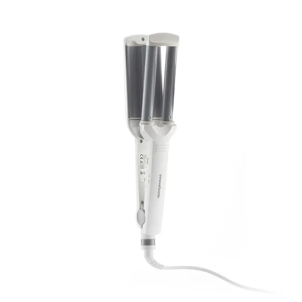 Innovagoods Wavio Plancha de Pelo Ceramica para Ondas - 55W - Cable 180cm - Temperatura hasta 200ºC - Indicador LED - Tecnologia Ptc - 6.3x30x4cm - Color Blanco y Gris