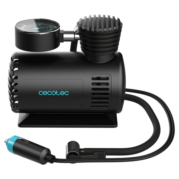 Cecotec CecoRaptor Perfect Pump Compresor de Aire Portatil - 250psi - Cable 2.8m - Enchufe 12V - 3 Adaptadores - Manguera 0.5m - Color Negro