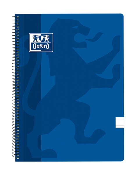 Oxford School Classic Cuaderno Espiral Tamaño Folio Pauta 3.5mm - 80 Hojas con Margen - Tapa de Plastico - Color Azul