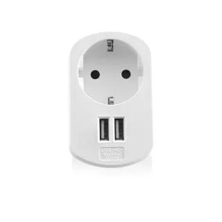 Ewent Cargador de Pared 2xUSB-A + Toma de Corriente - 17W - Color Blanco