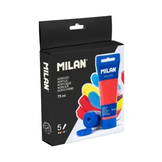 Milan Pack con 5 Tubos de Pintura Acrilica 75ml - Pigmentos de Alta Calidad - Mezclable - Colores Surtidos