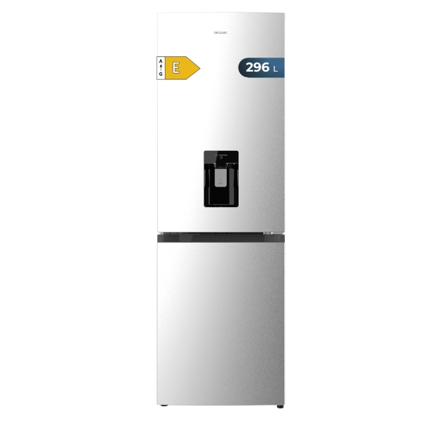 Cecotec Bolero CoolMarket Combi 296 DF WD Inox Frigorifico Combi - Capacidad 296L - Luz LED - Defrost - Dispensador de Agua - Congelacion Ultrarapida - 185x60x60cm - Color Blanco