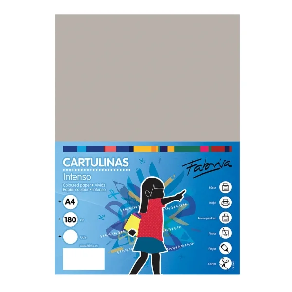 Fabrisa Pack de 50 Cartulinas 180 g/m² - Tamaño A4 - Color Gris