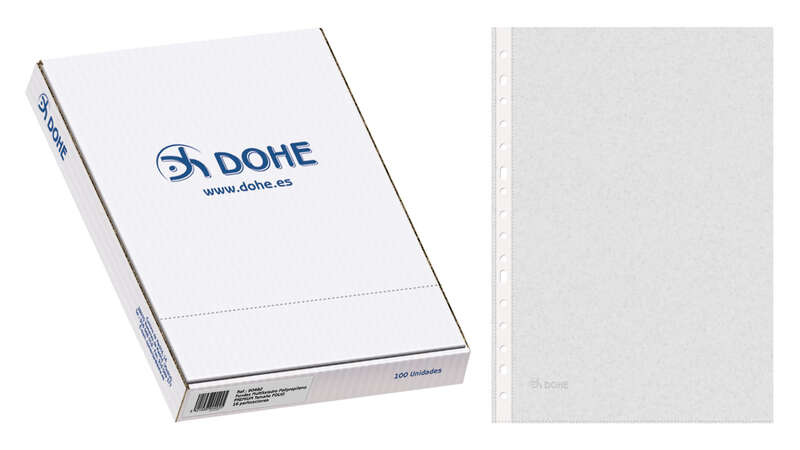 Dohe Caja de 100 Fundas Multitaladro Premium 80 Micras Folio - 16 Perforaciones - Polipropileno Rugoso - Transparentes