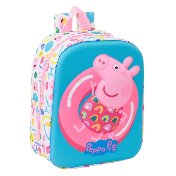 Safta Peppa Pig Mochila Guarderia 3D de 6L - Asa de Mano Superior - Asas Regulables y Acolchadas - Cierre de Cremallera - 22x27x10cm - Color Blanco y Azul